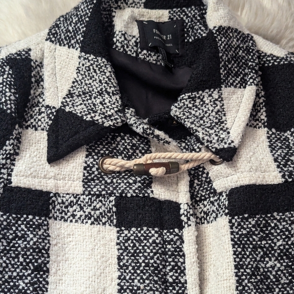 Forever 21 Boucle Check Plaid Toggle Coat - Picture 7 of 16